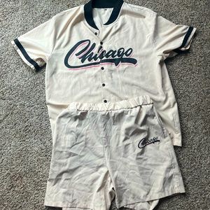 Men Letter Graphic Baseball Collar Shirt & Drawstring Waist Shorts